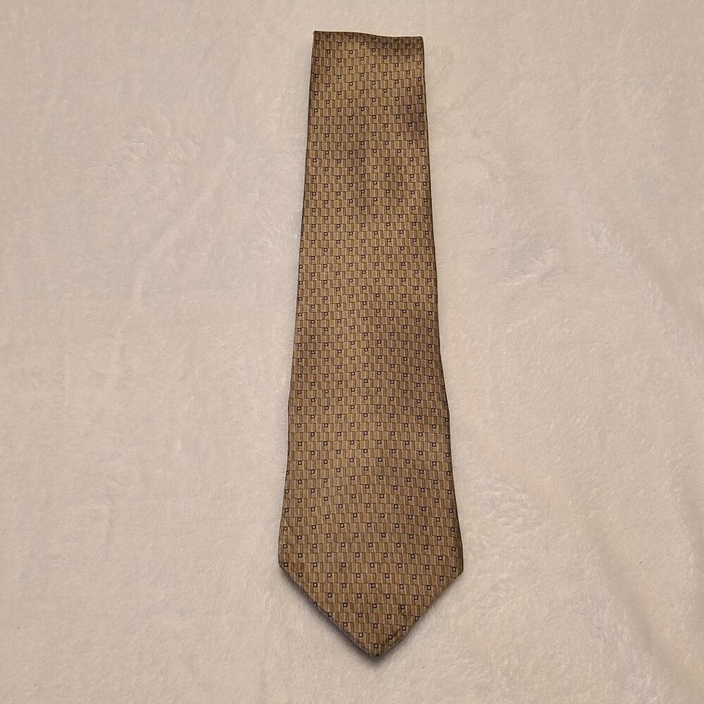 Jones New York Men's Tie 100% Imported Silk Made In USA Tan Geometric Pattern - Picture 5 of 10